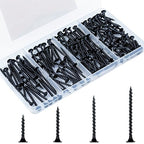 KURUI Drywall Screws Assortment Kit, #6 Black Wood Screws for Sheetrock,165pcs Picture Hanging Kit for Frame Painting Art Photo, Phillips Coarse Dry Wall Screw 4 Sizes 1",1-1/4",1-5/8",2"