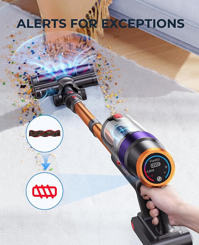 Cordless Vacuum Cleaner, 550W 45KPA Cordless Stick Vacuum Cleaner with 60Mins Rechargeable Battery, LED Touch Display, Handheld Vacuum Cleaners for Home/Pet Hair/Carpets/Floors