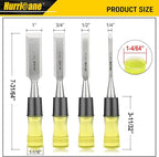 HURRICANE 4 Piece Wood Chisel Set for Woodworking. CR-V Steel Beveled Edge Blades with Safety Caps. Durable PVC High Impact Handle, for Precision Carving & DIY Projects (1/4", 1/2", 3/4", 1")