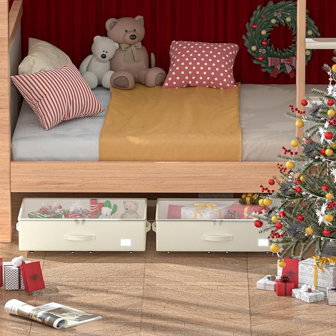 Under Bed Storage with Wheels, No Assemble Required 10 inches height Under Bed Storage bins,Large capacity Rolling Underbed Shoe Storage containers，dorm underbed storage drawers