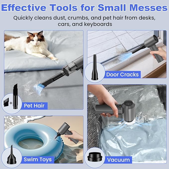 Car Vacuum Portable Cordless with 16000PA Ultra Suction 4-in-1 Foldable Air Duster & Brushless Motor Rechargeable Handheld Vacuum for Pet Hair, Car Seats, Home & Office Cleaning