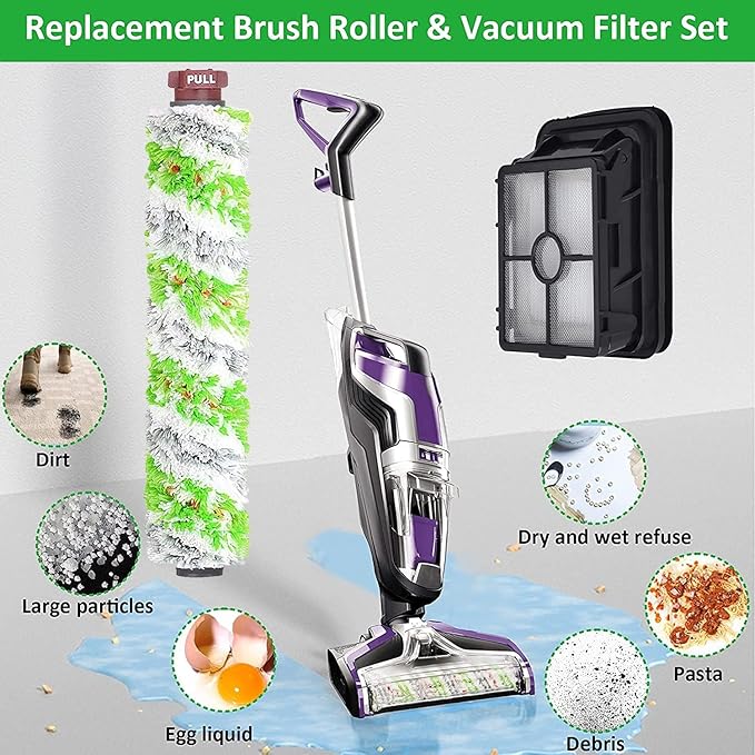 for Bissell CrossWave Pet Pro 2306A CrossWave 1785 Series Replacement Parts 2 Pack 2460 Multi-Surface Pet Pro Cleaner Brush Rolls Tangle-Free+2 Pack 1866 Vacuum Filters Part 1613568 1608684