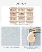 Vlando Jewelry Travel Case,Travel Jewelry Organizer with Clear Velvet Jewelry Bags 12Pcs Zipper Pouch for Women Girls-Baby Blue