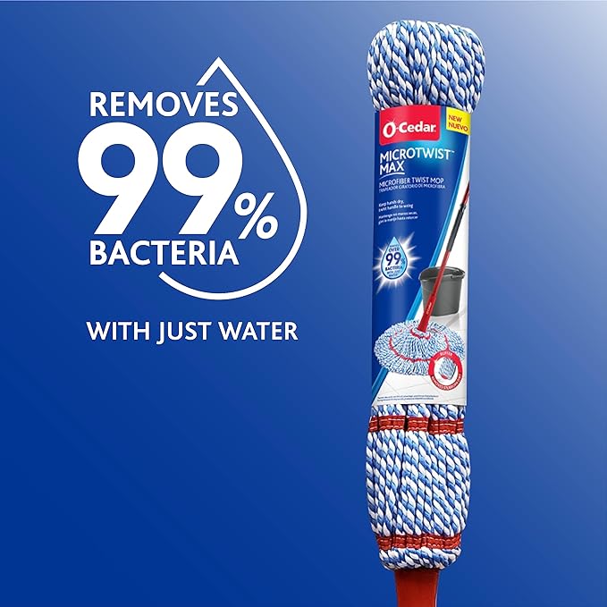 O-Cedar MicroTwist MAX Microfiber Twist Mop with 1 Extra Refill | Features Hands-Free Wringing | Extra Large 18-Inch Mop Head | Safe on All Floor Types