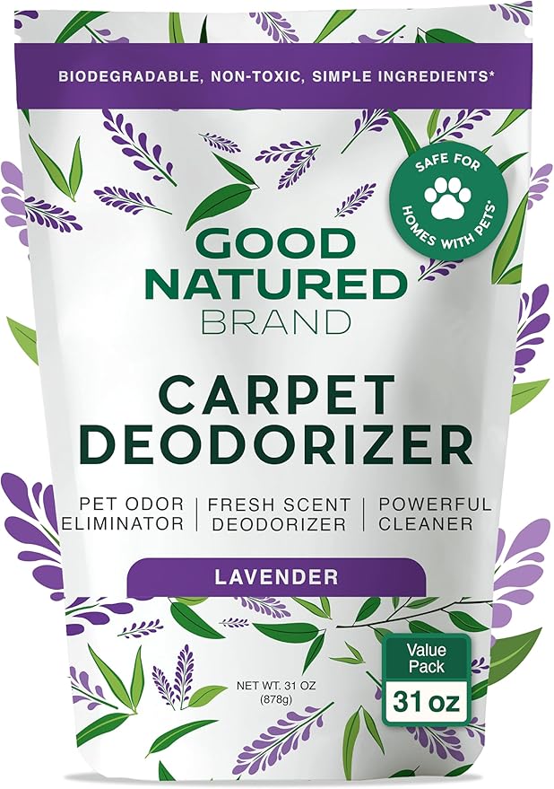 Good Natured Brand | Carpet Deodorizer & Freshener Powder | 31 oz Pet Odor Eliminator for Strong Odor & Pet Urine | Fresh Natural Lavender Scent | Safe for Homes with Pets