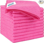 HOMEXCEL Pink Microfiber Cleaning Cloth 12 Pack, 12.5 x 12.5 inch Microfiber Towels for Cars, Ultra Absorbent Car Washing Cloth, Lint Free Streak Free Cleaning Rags for Car, Kitchen, and Window