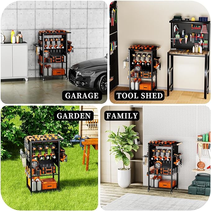 Pure Metal Heavy-Duty Tool Cart, Tool Organizer, 4 Layers + 4 Multifunctional Side Hangers, Integrated Design Power Tool Organizer, Practical Gift for Men, Husbands, and Fathers.