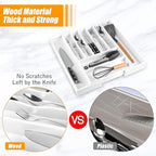 Bellsal Large Premium Bamboo Silverware Organizer - Expandable Utensil Drawer Organizer - 17"x19.6" Utensil Holder and Cutlery Tray with Grooved for Kitchen Flatware and Utensils(7-9 Slot, White)