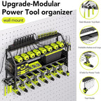 Power Tool Organizer Wall Mount with Charging Station, 8 Drill Holder with 8-Outlet Power Strip, Garage Cordless Drill Storage and Organization, Battery Utility Rack