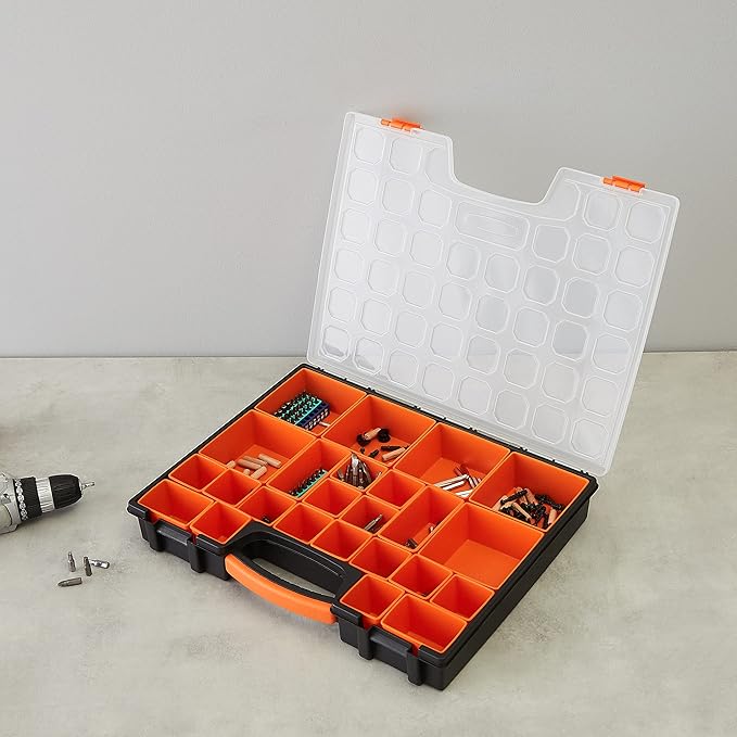 Amazon Basics 19-Removable Compartment Organizer, Black, Orange, 16.5 x 13.2 x 2.4 inches
