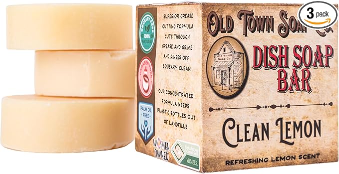 Lemon Dish Block Soap Bar - 3 Pack Natural Dish Soap Bar 4oz for Eco-Friendly Cleaning - Premium Dish Soap Block Alternative for Sustainable Kitchen | Made in USA