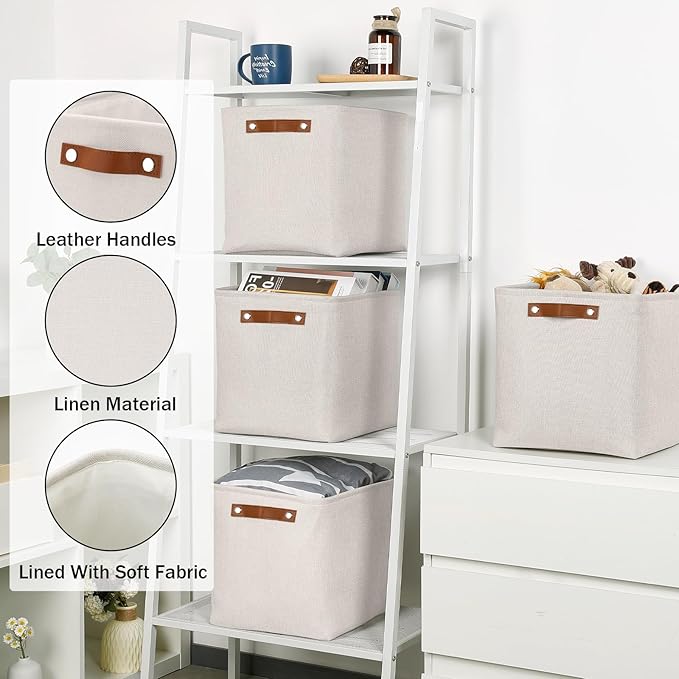 HNZIGE Foldable Cube Storage Bin(4 Pack ) Storage Baskets for Shelves, Closet,12x12 Storage Cube Bins Baskets for Cube Organizer, Fabric Storage Cubes for Storage Home Organization(Cream)