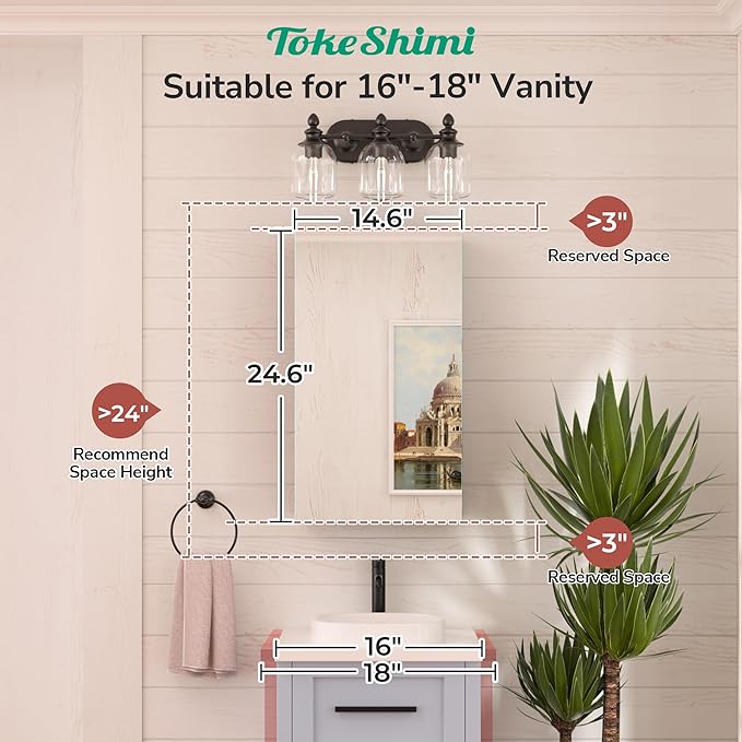 TokeShimi 14x24 Bathroom Mirror with Storage Tempered, Aluminum Silver Recessed Medicine Cabinet with Mirror Frameless Stepless Adjustable Shelf, Surface Mount Medicine Cabinet for Bathroom