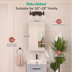 TokeShimi 14x24 Bathroom Mirror with Storage Tempered, Aluminum White Recessed Medicine Cabinet with Mirror Frameless Stepless Adjustable Shelf, Surface Mount Medicine Cabinet for Bathroom