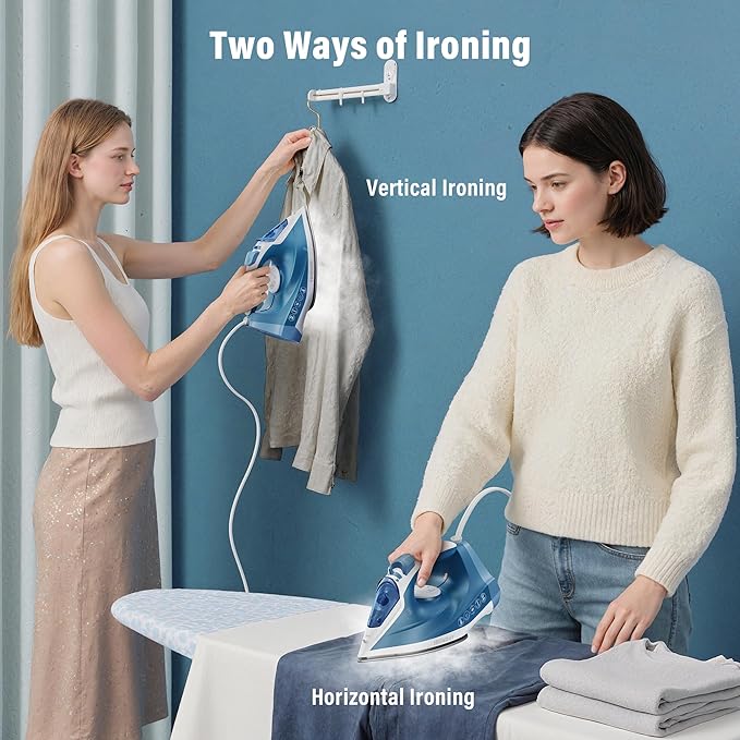 Steam Iron for Clothes Fast Heating, 1200W Iron with Non-Stick Ceramic Soleplate, Self-Cleaning, Burst of Steam, Spray Mist, 7.03oz Water Tank Ironing Clothes for Home, Blue