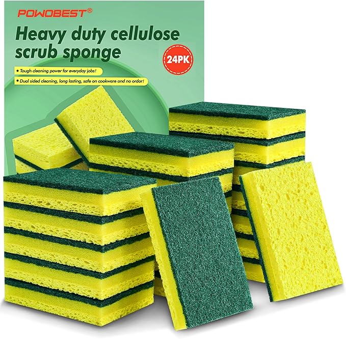 24 Pack Heavy Duty Scrub Sponges,Multi-Purpose Kitchen Sponge, Efficiently Clean The Surface Stains,Used for Clean Kitchen Pots,Bowls,Bathrooms,Tiles,Wall Good Helper for Home Cleaning