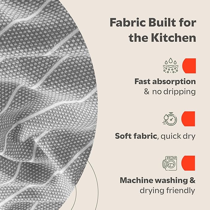 Zeppoli Classic Kitchen Towels - 6 Pack 100% Natural Cotton Towel Set, Reusable Wash Cloths, Absorbent Dish Towels, Machine Washable Hand Towels, Kitchen Essentials, 20” x 28” - Gray VAR