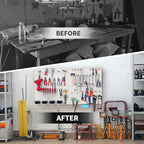 48x24 inch Gray Metal Pegboard Kit for Wall Organization with Hooks, Pegboard Bins, and Utility Tools Storage Board, Efficient Tool Organizer Peg Board