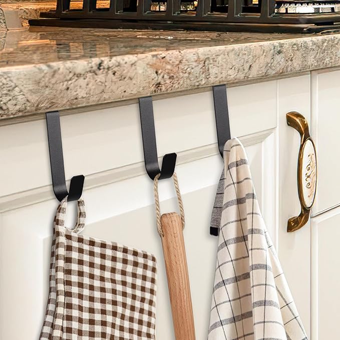 15 Pack Over The Cabinet Door Hooks, Cabinet Drawer Organizer, Metal Cabinet Hooks for Hanging Stocking Clothes Towels (Black)