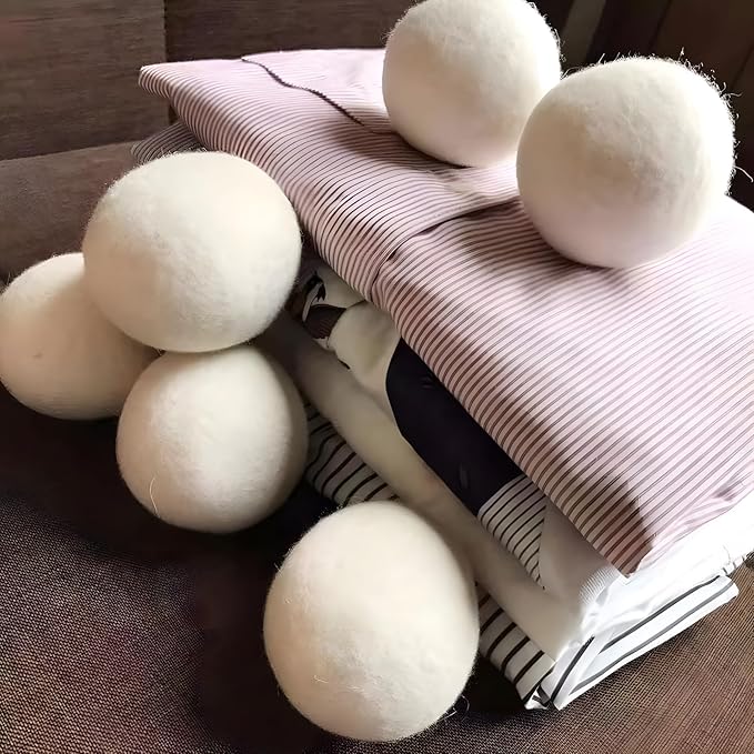 6 Pack Felt Dryer Balls – Wool Dryer Balls for Reducing Drying Time, Eliminating Static & Wrinkles, Removing Lint, Pet Hair, Odors – Reusable Cat Toy Included (Non-Food Use)