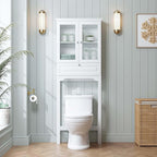 Spirich Over The Toilet Storage Cabinet with Muro Glass Doors, Over Toilet Bathroom Organizer with Tilt-Out Cube and Adjustable Shelf, White