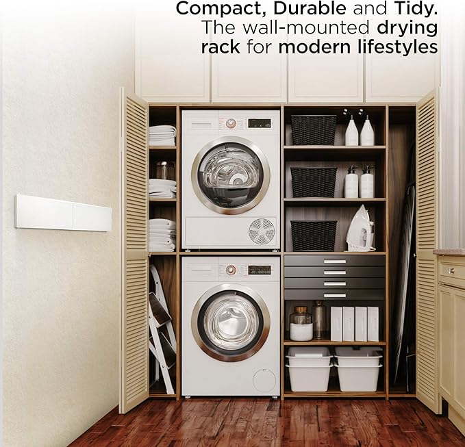 Step Up Laundry Drying Rack (Extra Large: 47 Inches, 12 Lbs), Wall Mounted, Retractable Clothes Drying Rack, 70lbs Capacity, 27 Linear Ft, with Wall Template and Long Drill Bit (47" White)