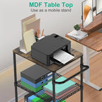 Rolling Kitchen Cart with Wheels, 3 Tier Metal Utility Cart with Wood Tabletop Heavy Duty Wire Rolling Kitchen Island Storage for Pantry Bar Microwave with Handle & Shelf Liners, Black