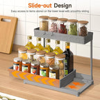 3 Pack Multi-Purpose Under Sink Organizers and Storage, 2027 L-Shaped Pull Out Cabinet Organizer for Bathroom & Kitchen, Under Cabinet Organizer with Hooks Hanging Cup, Grey, Elevated