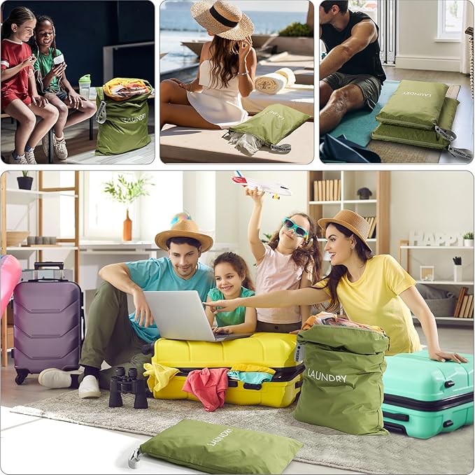 WiseBoy 2 Pack Laundry Bags, Washable Wet Dry Bag, Travel Laundry Bag Dirty Clothes Organizer, Swimming Yoga Bathing Suit Workout Wet Dry Bag - Green