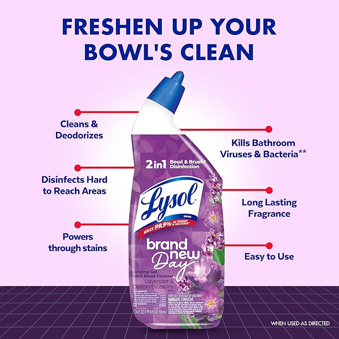 Lysol Toilet Bowl Cleaner Gel, For Cleaning and Disinfecting, Septic Safe Toilet Bowl Cleaner, Lavender & Cotton Blossom Scent, 24 oz, (Pack of 2)