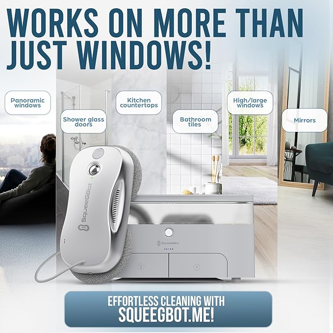 SqueeGBot Window Cleaning Robot Ideal for Panoramic Windows, Tiles, Mirrors, Robot Windows Cleaner with Intelligent AI 5.0 Navigation, Electric Window Cleaner Water Spraying, up to 5300 Pa