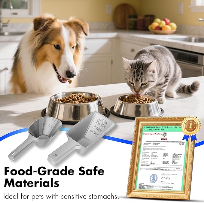 Food Scoop, Cup Capacity Dog Food Scooper With Measuring Lines For Dog, Puppy and Cat Coffee Bean Flour Scoop Set (Grey)