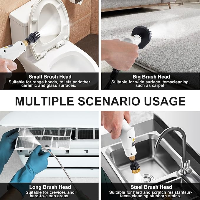 Handheld Steam Cleaner,Steam Cleaner with Smart Touch Screen, High Pressure Steamer,15sec Heat-up Deep Cleaning Steamer(White), for Kitchen,Bathroom,Furniture,Car,Grout,Tile and More