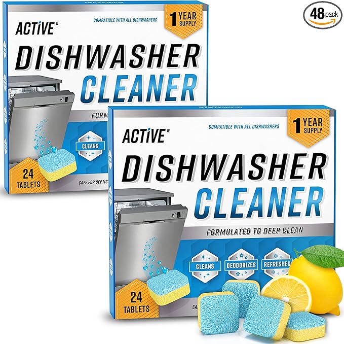Dishwasher Cleaner Deodorizer Tablets 48 Pack - Deep Cleaning Descaler Pods Dish Washer Machine Clean, Heavy Duty & Septic Safe, Natural Limescale Remover, Hard Water, Calcium, Odor - 48 Count