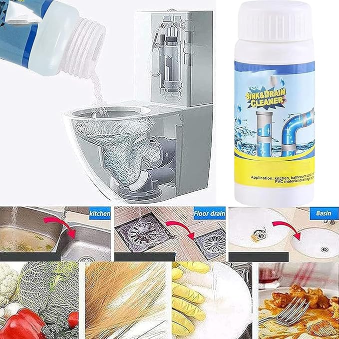 Cliprain Drain Cleaner, Powerful Sink and Drain Cleaner, Portable Powder Cleaning Tool Chemical Powder Agent for Kitchen Toilet Pipe Dredging (3PC)