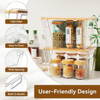 Criusia 2 Large and 2 Small Pantry Organizers and Storage with Bamboo Lids, Stackable Clear Bins for Onion, Potato, Fruit, Vegetables, Trash Bag Dispenser, Kitchen and Under Sink Organizer