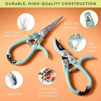 Modern Sprout Hand Pruners & Shears Set - Lightweight Gardening Tools W/Easy Lock - Sharp Carbon Steel Blades -Rust Resistant Scissors for Herbs, Flowers - Reusable Holster - Green