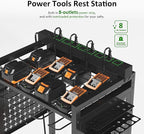 Power Tool Organizer Rolling Tool Cart with Charging Station & Power Tool Organizer - 3-Tier Rolling Utility Cart for Garage Workshop Storage