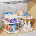Delamu 4 Pack 2-Tier Bathroom Under Sink Organizers and Storage, Multi-Purpose Stackable Pantry Organization and Storage, Pull Out Clear Kitchen Bathroom Cabinet Organizer with Movable Dividers, White