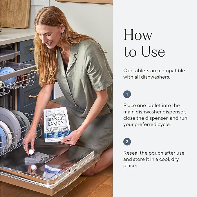 Branch Basics Dishwasher Tablets – 40 Ct, 3 Pack | Plastic-Free, Fragrance-Free, Human-Safe | Delivers a Powerful Clean Without Harsh Chemicals