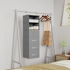 6-Shelves Hanging Closet Organizer with 5 Different Drawers, Foldable Closet Organizers and Storage for Wardrobe, Closet& RV, Clothes and Accessories Storage, Non-Woven Fabric, Gray