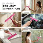 GÜTEWERK Silicone Shower Squeegee for Glass Doors & Mirrors with Stainless Steel Core, Streak-Free & No-Squeak Window Cleaning, 3-in-1 No-Drill Mount (Hook/Suction/Adhesive),Pink, 11 Inches