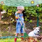 Kids Leaf Rake - 3-Section Adjustable Handle, Lightweight, Wood & Plastic, Small Garden Tool for Children (Blue+Green)