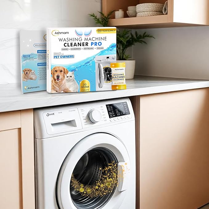Washing Machine Cleaner Tablets 24 Pack – 1 Year Supply, 20g Deep Cleaning Tablets for HE Front & Top Load Washers – Pet-Friendly, Septic Safe, Eco-Conscious Formula