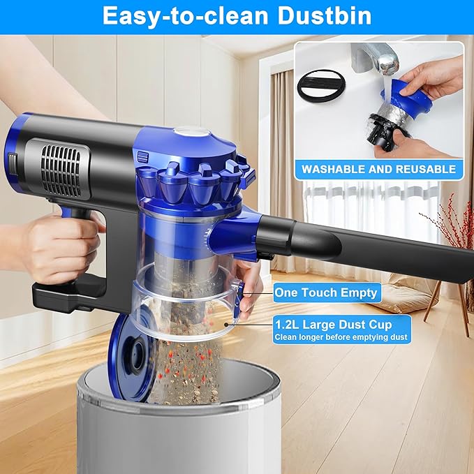 iwoly Cordless Vacuum Cleaner with 28KPa Powerful Suction, Brushless Motor, HEPA Filter, 3 Modes, Detachable Battery, 2-in-1 Stick & Handheld Vacuum for Home Hard Floor Pet Hair