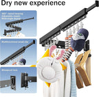 Wall Mounted Clothes Drying Rack - Retractable, Collapsible, Folding with Clips - Perfect for Laundry Room Organization