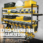 Power Tool Organizer Wall Mount – Metal Cordless Drill Storage Rack with 8 Slots, 4-Tier Adjustable Shelf for Garage, Workshop & Shed Yellow
