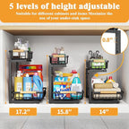 2-Tier Slide Out Under Sink Organizer – 2-Tier Pull-Out Storage Rack, Bathroom organizers and storage for Kitchen and Bathroom, Space-Saving Cabinet Organizer, Rustproof,（Black)(2 Pack)