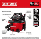 CRAFTSMAN CMXEVBE17606 12 Gallon 6.0 Peak HP Wet Dry Vac with Detachable Leaf Blower, Portable Shop Vacuum Wet and Dry with Filter, Dust Bag, Hose and Attachments for Garage, Outdoor Cleaning