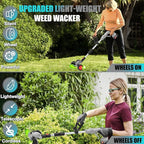 Weed Wacker Cordless Battery Powered Electric Weed Trimmer with 2X 21V/4.0Ah Battery Operated & Wheels 3 Types Blades, 3 in 1 Stringless Grass Trimmer/Edger/Brush Cutter for Garden Yard Lawn(Gray)